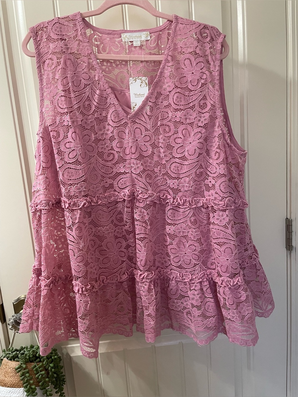 Suzanne Betro Pink Lace Tiered Sleeveless Tunic